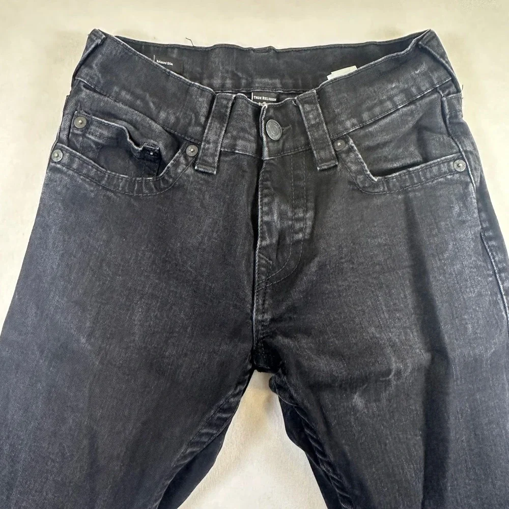 True Religion Geno Relaxed Slim Jeans Black Wash Denim 102158 Size 28x31 Mens